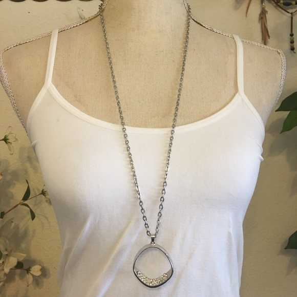 Jewelry - Silver rhinestone shadow box pendant on chain